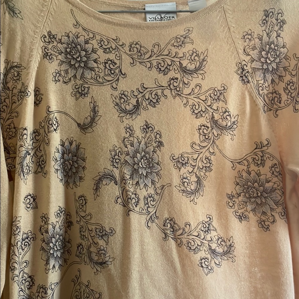Villager Tan Floral Long Sleeve Top Size L - Picture 2 of 4